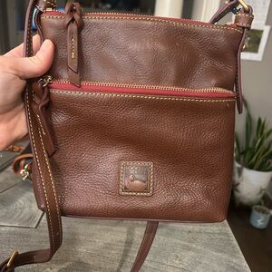 Dooney & bourke chestnut Florentine brown letter Leather Crossbody Bag nwt